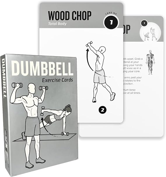 Dumbbell Workout Cards, 62 Large 5"x3.5" Exercise Cards for Home & Gym, Strength Training, Muscle Building, Beginner Fitness Guide, Fitness Cards for Men & Women