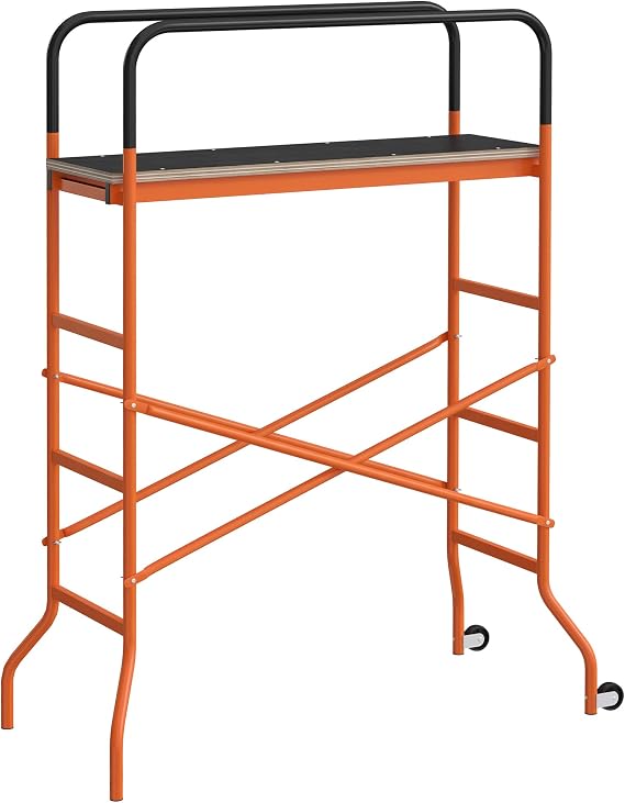 HOMCOM 4-Step Steel 4.6 x 2 x 6 ft. Scaffold 2 Wheels Free Moving Orange