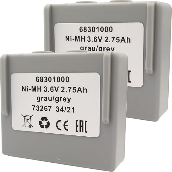 68300900 68301000 3.6V 2.75Ah Ni-MH Grau/Grey Battery Rechargeable for HETRONIC Remote Control, Pack of 2