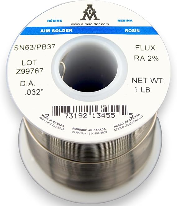 AIM Solder 63-37 Tin Lead Rosin Core Solder Wire for Electrical Soldering 0.032inch, 1lb (0.8mm / 454g)