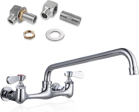 8" Center Wall Mount Commercial Faucet, 12" Spout