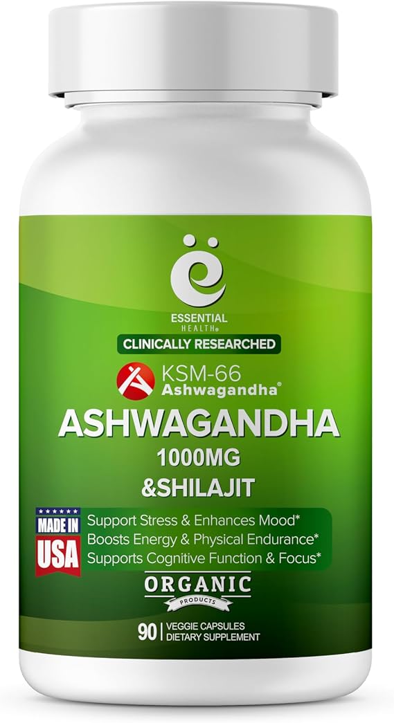 KSM-66 Ashwagandha and Shilajit Extract Capsules (90 Capsules / 45 Servings, 1000 mg KSM-66 Per Serving) | Premium Ashwagandha Root Extract - Gluten Free, Non-GMO