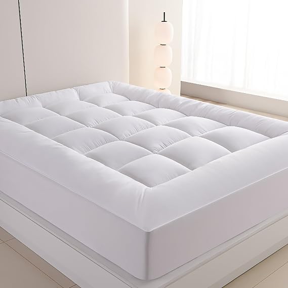 Topper, WestMonth Premium Quilted 1000GSM Luxury Extra Thick Mattress Topper Pad - Breathable & Fluffy Soft, Bed Cover with Deep Pocket 821'' for Home/Hotels' Queen/King, etc (White, Queen)