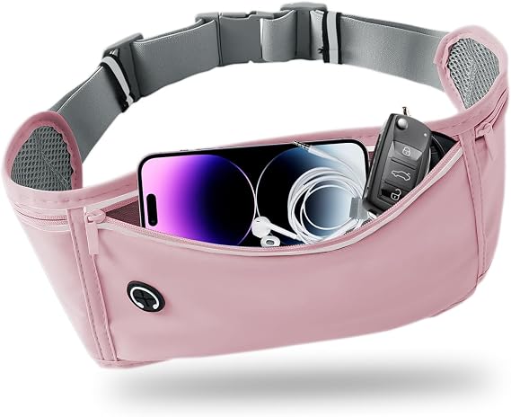 Slim Running Belt for Women Men,Runners Fanny Pack Phone Holder,Money Belt,Running Gear Accessories,with 3 Pockets.(Pink)