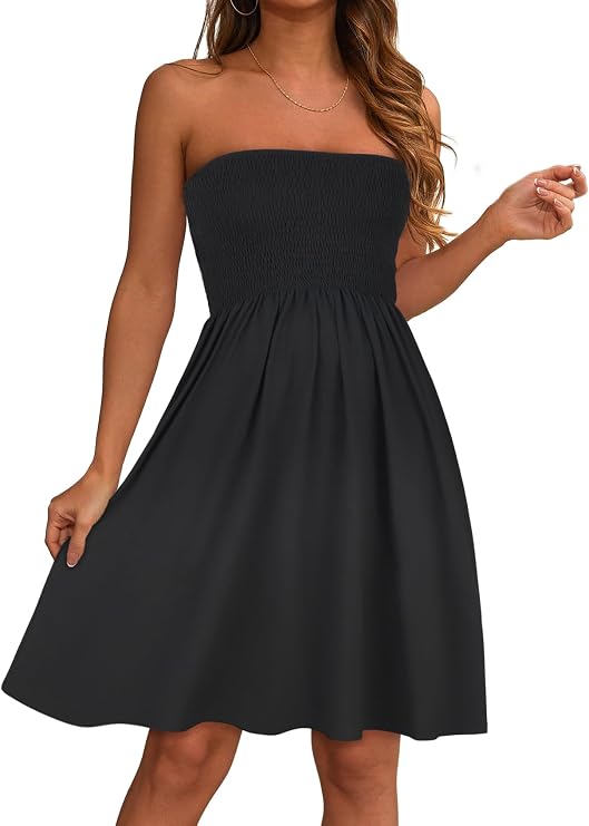 Summer Dresses for Women Strapless Casual Beach CoverUps Tube Top Sundress | 2026 Women Strapless Dress,Flowy Short Tube Top Dress, Elastic Bust Casual Summer Dress, A Line Beach Cover up