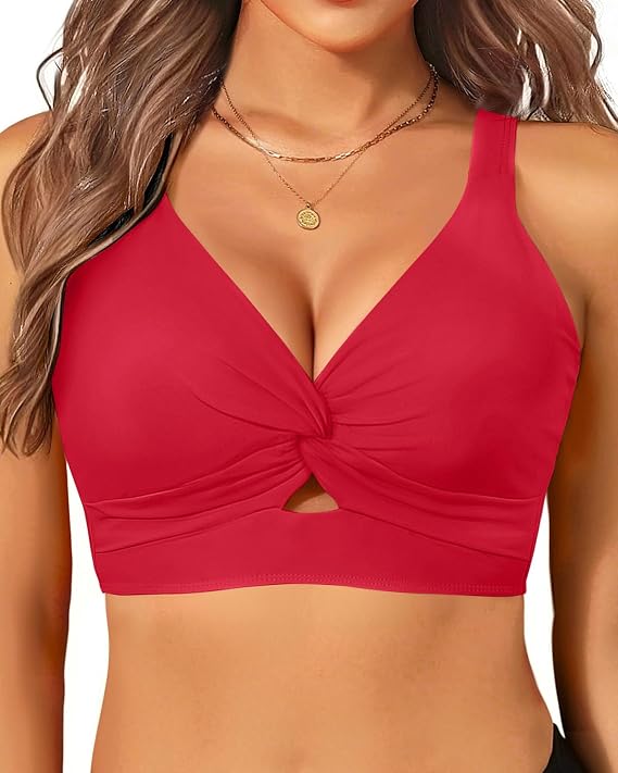 Women Cut Out Twist Bikini Top Only Supportive Large Bust Swimsuit Top