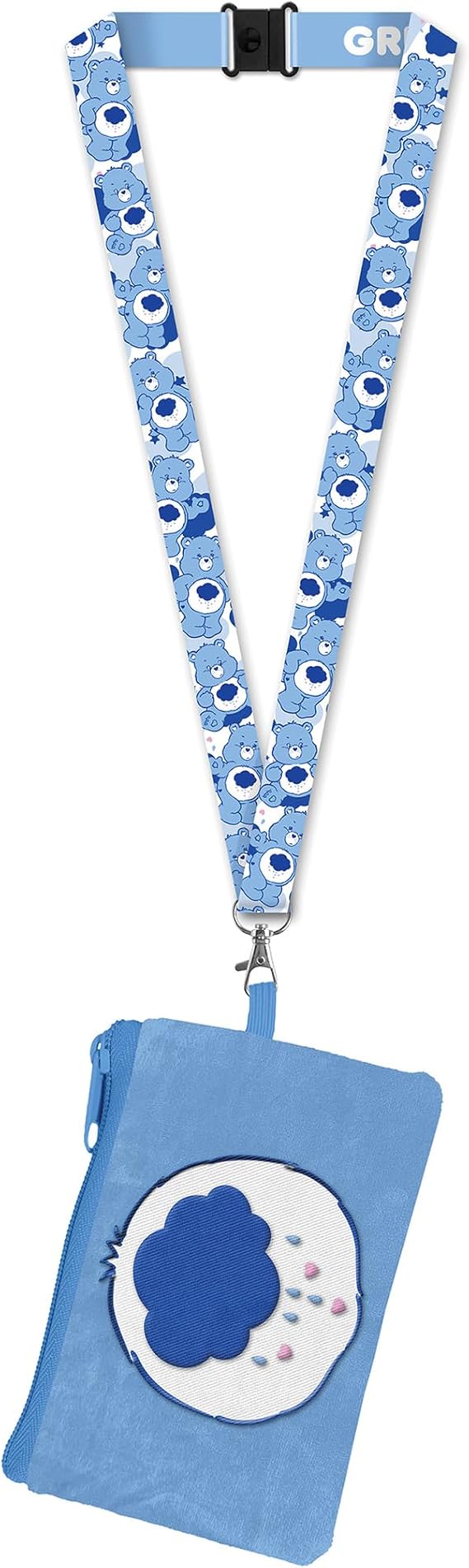 Care Bears Breakaway Lanyard Grumpy Bear Zipper Plush Pouch ID Holder Keychain