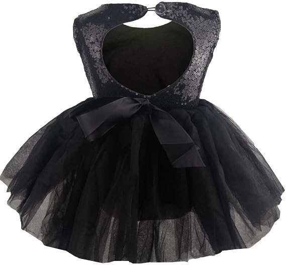 Toddler Girl Baby Lace Flower Sequin Tutu Dress Tulle Pageant Wedding Party Formal Girls Dresses Black 18-24M