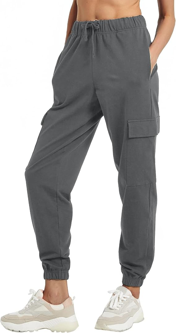 PULI Women's Loose Cargo Sweatpants Pockets Sporty Gym Athletic Fit Jogger Pants Yoga Lounge Trousers