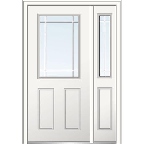 National Door Company Z029525L Steel, Primed, Left Hand In-Swing, Exterior Prehung Door, Clear Glass 1/2 Lite 2-Panel, 36"x80" with 12" Sidelite