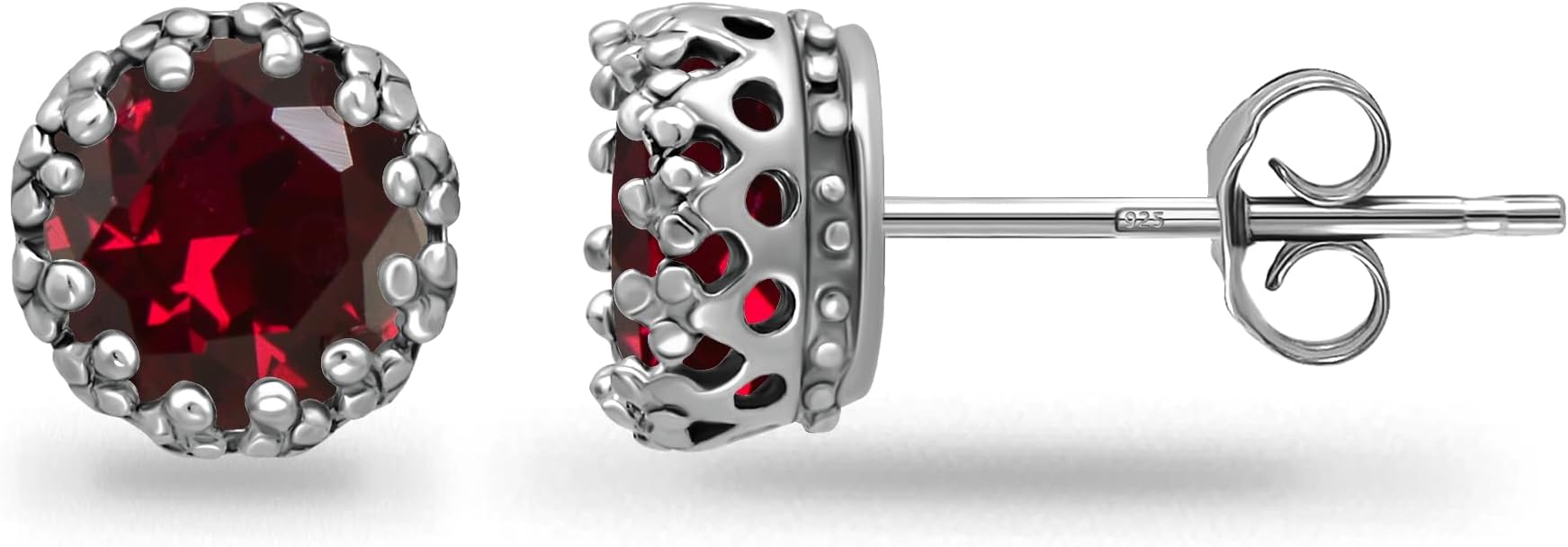 Sterling Silver Genuine, Created or Simulated Birthstone Gemstone Crown Stud Earrings
