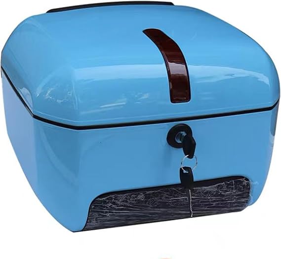 Universal Motorcycle Top Box, Motorcycle Top Case Tail Trunk Luggage Case, 28L Hard Case Waterproof Scooter Storage Plastic Case with Mounting Hardware, Can Store Helmet,Blue