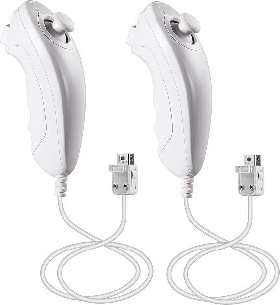 KIWITATA 2 Pack Wii Nunchuck Controllers, Wired Nunchuk Joystick Game Controller Compatible with Wii Wii U Remote Video Console White