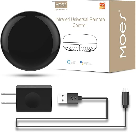 MOES WiFi Smart IR Remote Controller Smart Home Infrared Universal Remote Blaster,One for All Control AC TV DVD CD AUD SAT etc,Compatible with Alexa and Google Assistant,No Hub Required | One for All Control AC TV DVD CD AUD SAT etc, Work with Alexa and Google Assistant