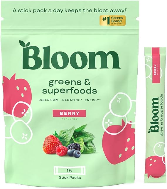 Bloom Nutrition Superfood Greens Powder, Digestive Enzymes with Probiotics and Prebiotics, Gut Health, Bloating Relief for Women, Chlorella, Green