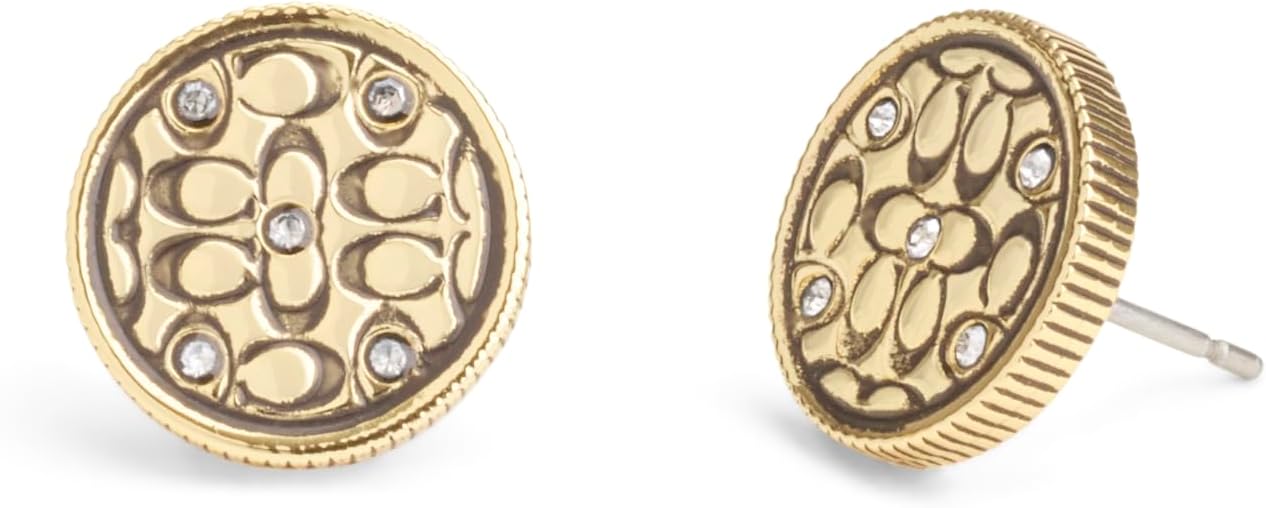 COACH Womens Signature Quilted Coin Stud Earrings