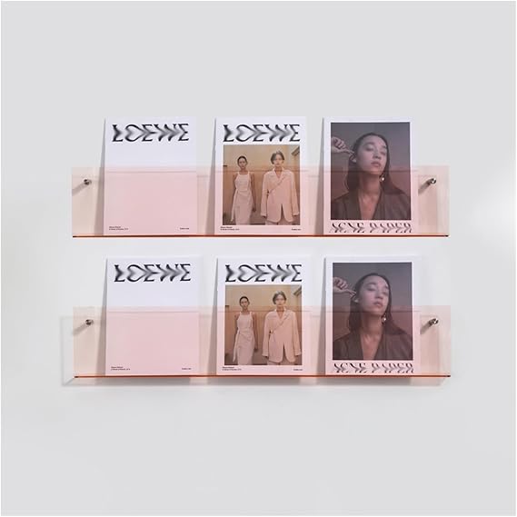 2 Pack Wall Mount Rack Acrylic Magazine Holder Literature Display, Hanging Brochure Racks for Home Office Waiting Room, Space-Saving Floating Bookshelf Newspaper Organizer(Pink,L 120cm/47.2in)
