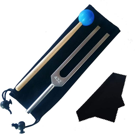 432 Hz Aluminum Alloy Tuning Fork, with Wooden Hammer and Cleaning Cloth for Tune Violin Piano, Guitar, Perfect Healing, Balancing, Healers, Vibration