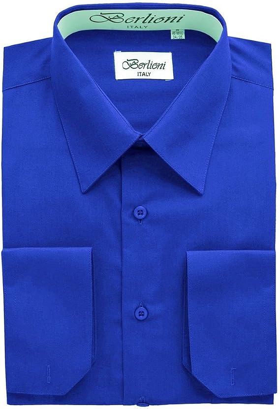Italy Men's Convertible Cuff Solid Dress Shirt, Royal Blue, XL (17-171/2) sleeve 32/33