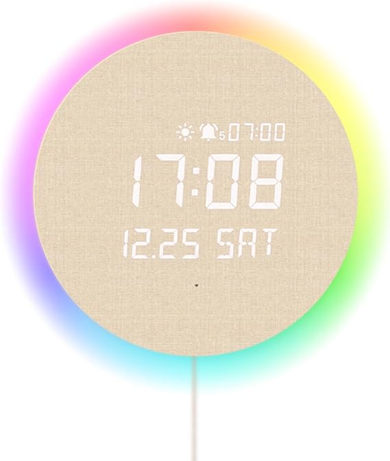 mooas Full Moon Aurora Nightlight LED Silent Wooden Digital Wall Clock