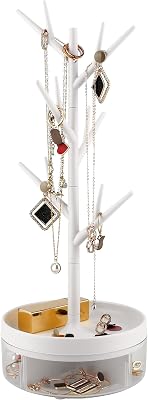 Branch Jewelry Rack With Rotatable Base and Storage Box Tree Tower Rack Hanging Organizer for Ring Earrings Necklace Bracelet,Suitable for living rooms, bathrooms,offices,etc.