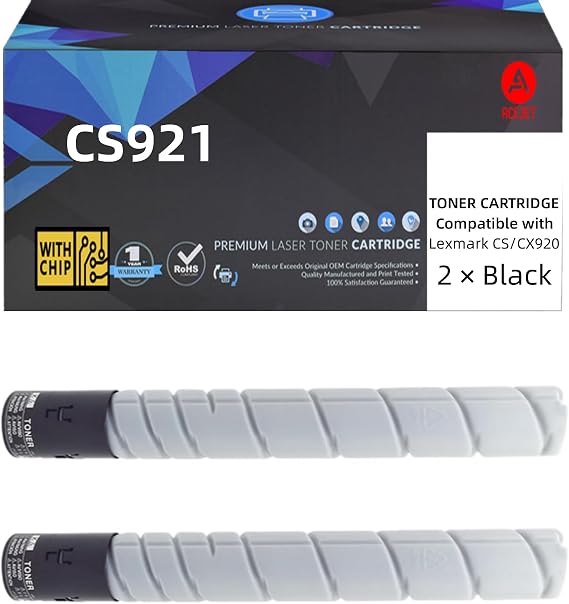 CS921 Toner Cartridge High Page Yield Replacement for Lexmark CS/CX920 Compatible with CS92x CS921 CS923 CS92x CX920 CX921 CX922 CX923 CX924 Printers 76C00K0 76C00C0 76C00Y0 76C00M0(2PK-Black)