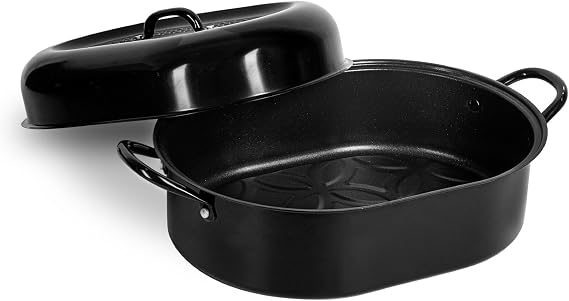 Granitestone 16 Inch Large Roasting Pan with Lid - Ultra Nonstick Roaster Oven with Grooved Bottom for Basting, Whole Turkey Roasting Pan for Oven Serves 1-5, Dishwasher Safe, 100% PFOA Free