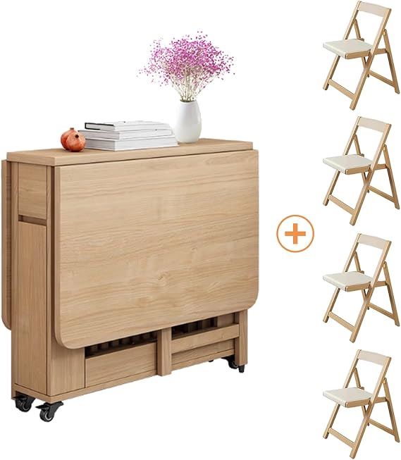 Folding Dining Table Set, Saving Space Extendable Drop Leaf Table