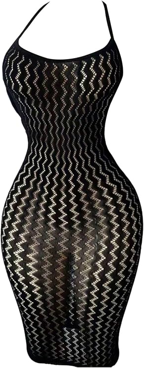 OYOANGLE Women's Fishnet Lingerie Mesh Dress Sexy See Through Chemise | Bodycon, Hollow Out, Halter, Beach Swimwear Cover Up, Tie Backless, Honeymoon, Stripper Outfits