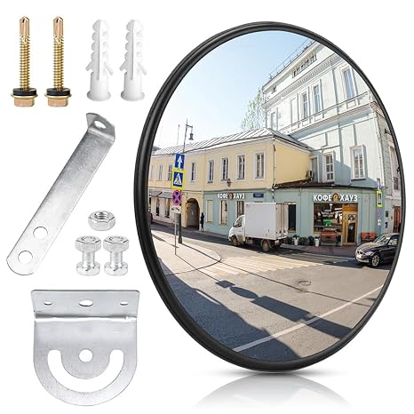 Traffic Mirror, 30 cm Wide Angle Convex Mirror, Safety Traffic Mirror, Wide Angle Mirror, Convex Round, Panoramic Mirror, Parabolic Mirror, Observation Mirror, for Garage, Traffic, Office, Yard