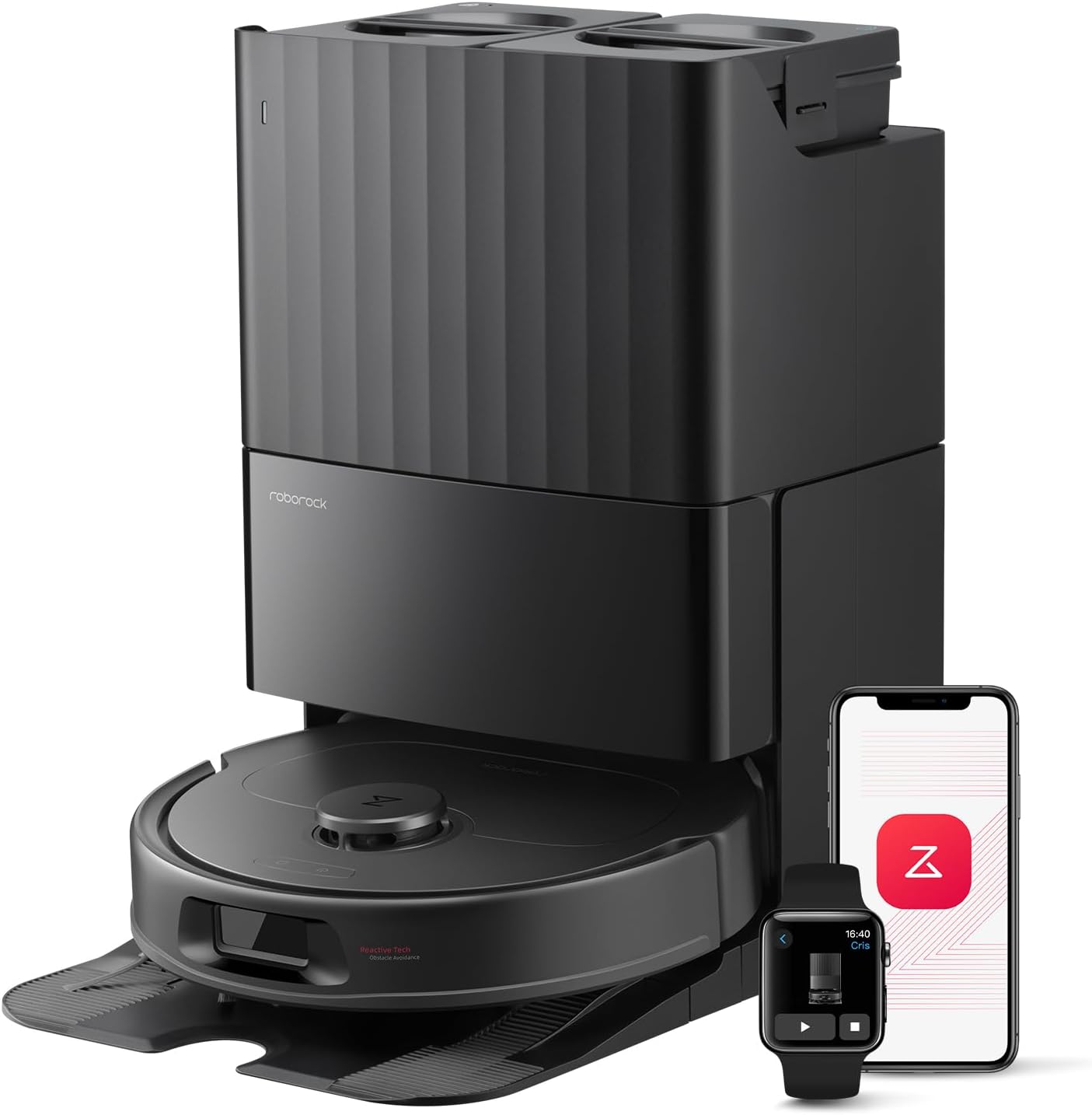 roborock QV 35S Robot Vacuum Cleaner with Mop Function 10000 Pa HyperForce Suction Power Anti-Tangle Brushes Liftable Spin Mops Intelligent Obstacle Avoidance Multifunctional Docking Station (Black)