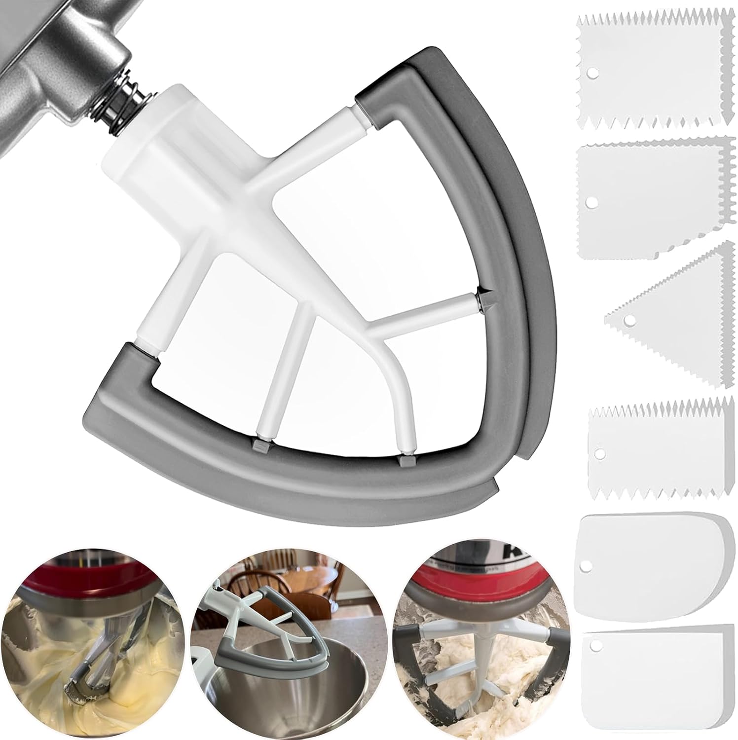 HOMGEN Flex Edge Beater for KitchenAid Mixer, Flat Beater Attachment for 4.55 QT Tilt-Head Kitchenaid Stand Mixer Replacement Beater Paddle Accessories with Scrapers