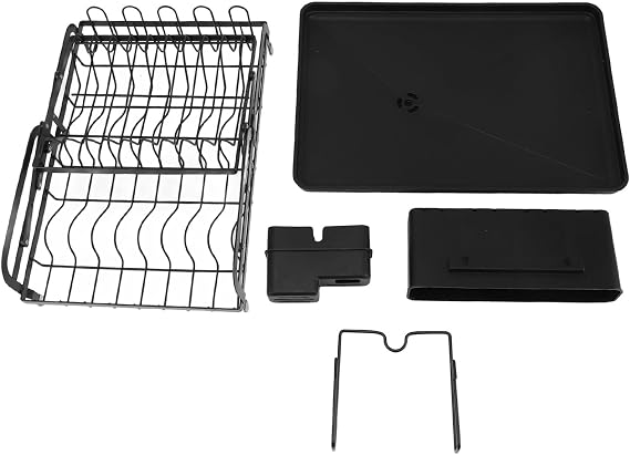 Dish Drying Rack Folding 2 Tier Multipurpose Easy Storage Dish Dryer Rack for Kitchen Countertop (Black)