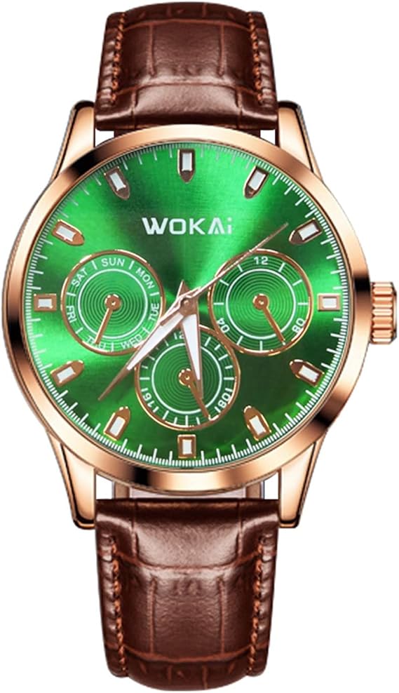 Singular-Point Luminous Waterproof Men's Watch Analog Quartz Watch Green Face Simple Business Watch Leather Strap Clock Men's Gift