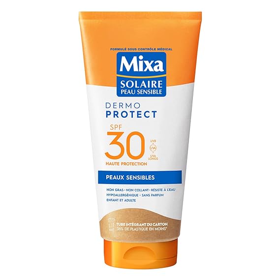 Mixa Solaire Dermo Protect Sunscreen SPF 30, Sensitive Skin, Water Resistant, Hypoallergenic, Fragrance-Free, Face and Body 175 ml