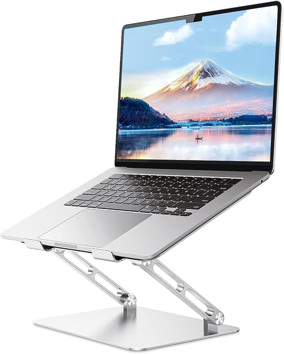 JOIOT Adjustable Laptop Stand, Ergonomic Computer Riser, Aluminum Laptop Stand for Desk, Portable Notebook Stand, Laptop Riser Holder, Compatible with 10-17.3'' Laptops & Tablets, Silver
