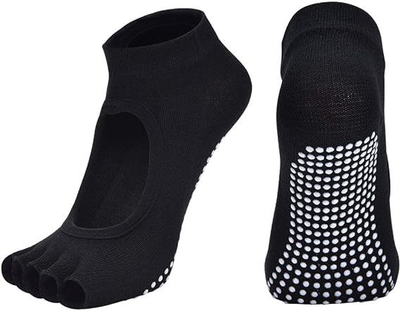 2 Pairs Toeless Yoga Socks Non-Slip Grips for Pilates Ballet Dance Barefoot Workout Cotton Open Toe Sports Socks