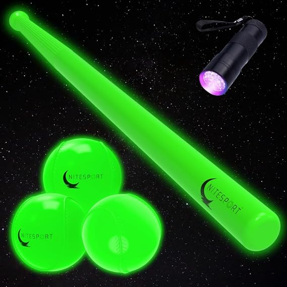 Glow in The Dark Plastic Baseball Bat Set w/UV Light
