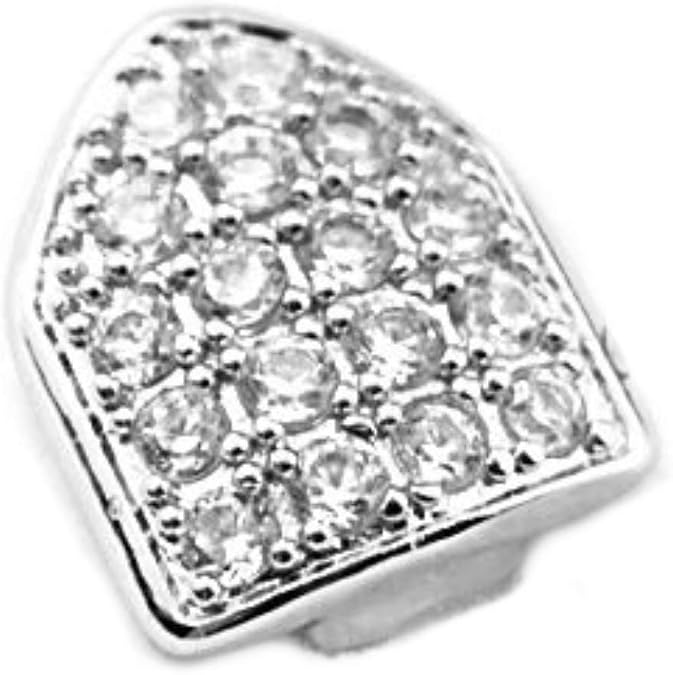 CZ Single Cap Grillz Cubic Zirconia Silver Tone Top Teeth Micro Pave Bling Iced Tooth Grill