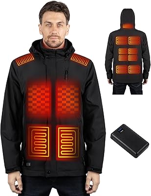 Heated Jacket for Men with 7.4V 16000Ah attery Pack, Winter Outdoor Soft Shell Electric Heating Coat with Detachable Hood