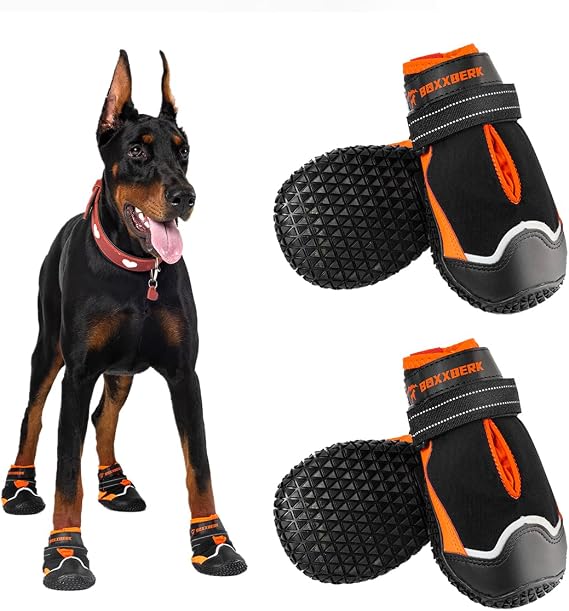 Dog Shoes for Large Dogs,Waterproof Dog Booties for Hot Pavement Winter Snow,Anti-Slip Dog Boots Paw Protector with Reflective Strips for Outdoor Walking Hiking (Black,2.15")