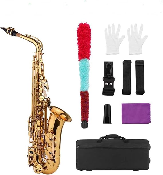 Saxophone Set EB Alto Saxophone Sax Brass Body Shell Keys Woodwind Instrument & Carry Case Gloves Cloth Brush Sax Neck Straps EB/Bb Saxophones Student (Color : EB Antique Finish)
