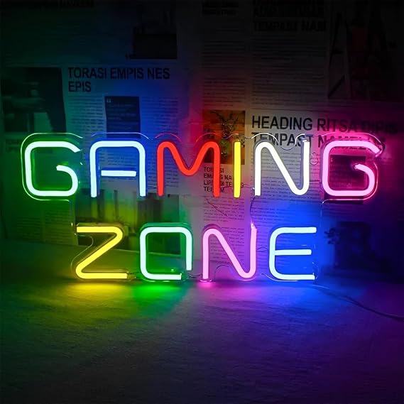 Gaming Zone Neon Sign, Colorful Led Gaming Neon Light Sign with Switch and Charging Cable, Decorative, for Game Room Decor, Play Area, Man Cave, Pub, Present for Teens, Friends, Boys