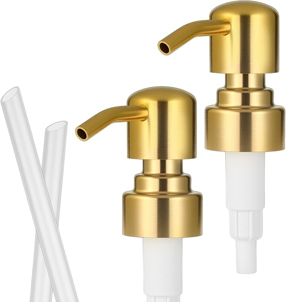 2 Pack Gold Soap Dispenser Pump Replacement, 304 Stainless Steel Hand Liquid Soap Pump for Regular Mouth Bottles Standard 28/400 Neck Size for Hand Dish Soaps Bottle and Lotion