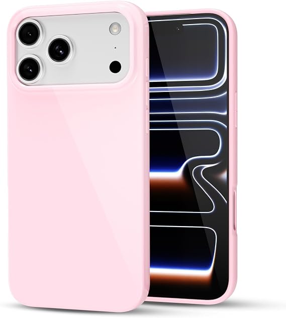 LoeoeL for iPhone 17 Pro Max/ 18 Pro Max Phone Case Liquid Silicone, Cutey Thin Ultra Slim Jelly Soft Rubber Gel Protective Glossy Hard Plastic Case, Plain Solid Color Cover for Women, Light Pink