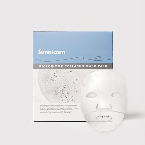 Microbiome Bio-Collagen Face Mask Pore Refining & Skin Plumping, Vegan Collagen Korean Overnight Hydrogel Mask for Glass Skin (4 Sheets)