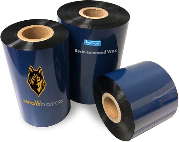 48 Rolls (Full Case) Wolfbarco 4.02" x 1345' (102mm x 410m) Premium Resin-Enhanced Wax Thermal Transfer Ribbon for Label & Barcode for SATO Printers, Core Size 1", CSI (Coated Side in)