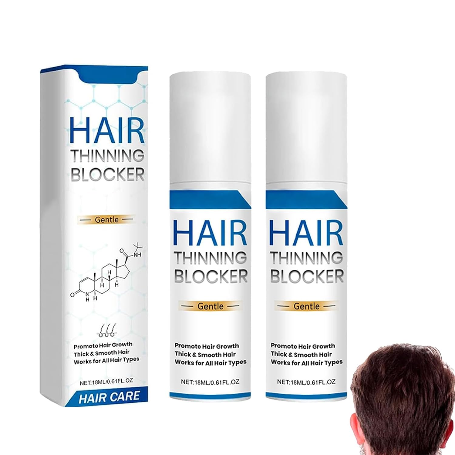 Genthair Hair Growth DHT Spray, Genthair DHT Blocker Roller, Genthair Hair Growth Spray, Genthair DHT Blocker for Men, Genthair Hair Growth for Men for Thinning Hair & Hair Loss 2pcs