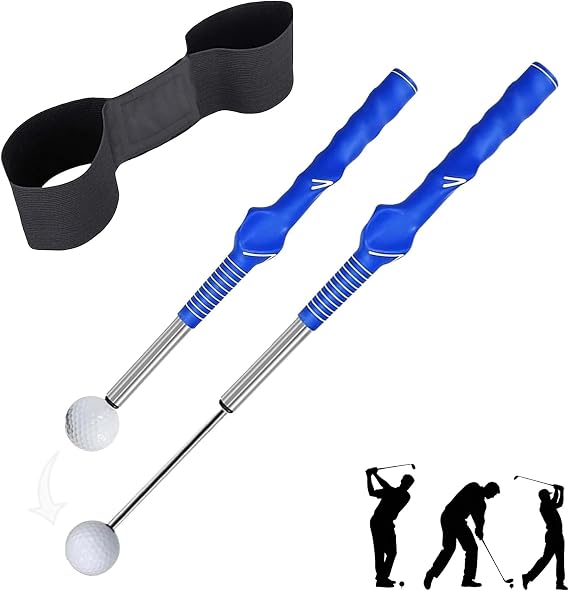 Golf Swing Training Aid,Retractable Golf Swing Trainer with Arm Posture Correction Strap,Rhythm Click Sound Warm Up Golf Swing Trainer,Velocity Grip Golf for Men Women Indoor & Outdoor Practice