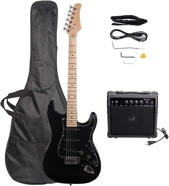Trayoz Full-Size Electric Guitar Kit with 20Watt Amp, Black